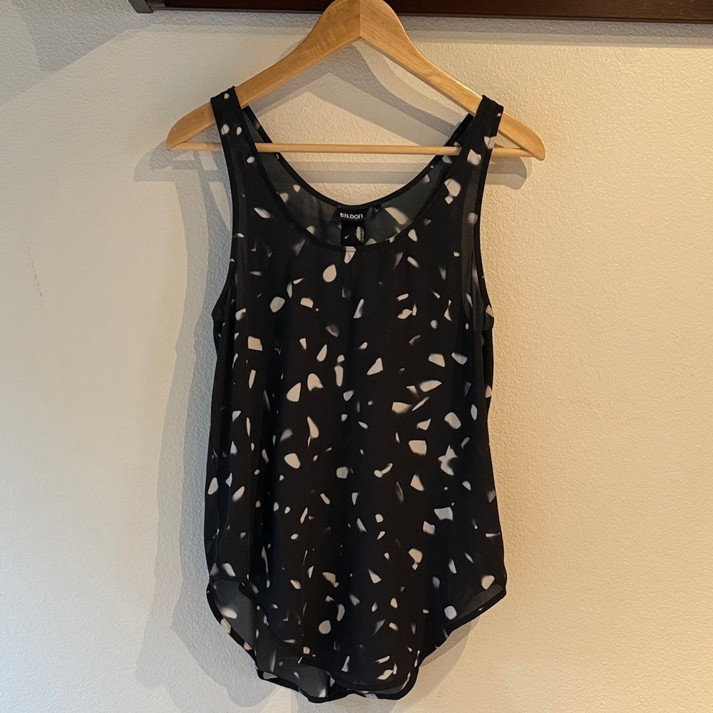 Tildon Terrazzo Black and White Patterned Blouse Tank Top, Size S